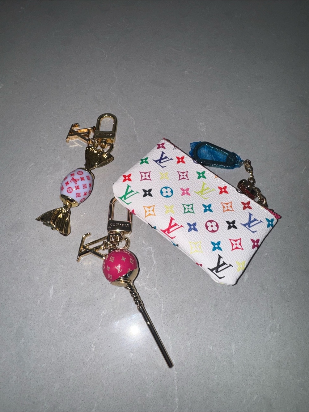 Multicolor Monogram Mini Pouch Key Charm with bag charms